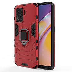 Coque Contour Silicone et Plastique Housse Etui Mat avec Magnetique Support Bague Anneau pour Oppo A94 4G Rouge