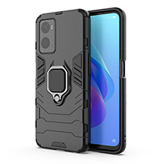 Coque Contour Silicone et Plastique Housse Etui Mat avec Magnetique Support Bague Anneau pour Oppo A96 4G Noir