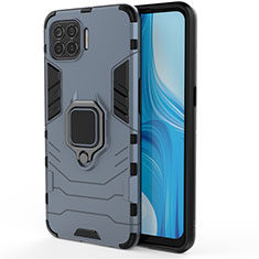 Coque Contour Silicone et Plastique Housse Etui Mat avec Magnetique Support Bague Anneau pour Oppo F17 Pro Bleu