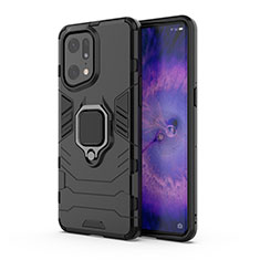 Coque Contour Silicone et Plastique Housse Etui Mat avec Magnetique Support Bague Anneau pour Oppo Find X5 Pro 5G Noir