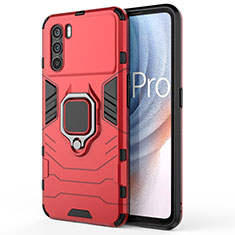 Coque Contour Silicone et Plastique Housse Etui Mat avec Magnetique Support Bague Anneau pour Oppo K9 Pro 5G Rouge