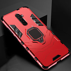 Coque Contour Silicone et Plastique Housse Etui Mat avec Magnetique Support Bague Anneau pour Oppo Reno Ace Rouge