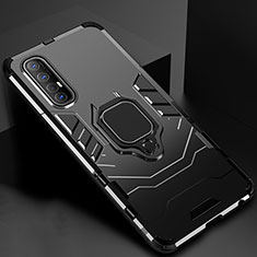 Coque Contour Silicone et Plastique Housse Etui Mat avec Magnetique Support Bague Anneau pour Oppo Reno3 Pro Noir