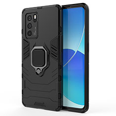 Coque Contour Silicone et Plastique Housse Etui Mat avec Magnetique Support Bague Anneau pour Oppo Reno6 Pro 5G India Noir