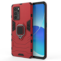 Coque Contour Silicone et Plastique Housse Etui Mat avec Magnetique Support Bague Anneau pour Oppo Reno6 Pro 5G India Rouge