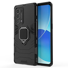 Coque Contour Silicone et Plastique Housse Etui Mat avec Magnetique Support Bague Anneau pour Oppo Reno6 Pro 5G Noir