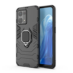 Coque Contour Silicone et Plastique Housse Etui Mat avec Magnetique Support Bague Anneau pour Oppo Reno7 4G Noir