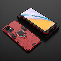 Coque Contour Silicone et Plastique Housse Etui Mat avec Magnetique Support Bague Anneau pour Oppo Reno7 Lite 5G Rouge