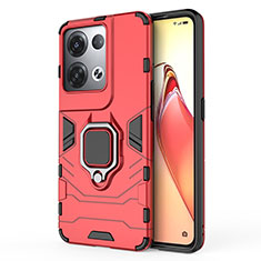 Coque Contour Silicone et Plastique Housse Etui Mat avec Magnetique Support Bague Anneau pour Oppo Reno8 Pro 5G Rouge