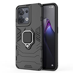 Coque Contour Silicone et Plastique Housse Etui Mat avec Magnetique Support Bague Anneau pour Oppo Reno9 5G Noir