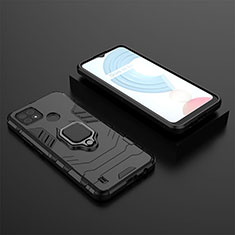 Coque Contour Silicone et Plastique Housse Etui Mat avec Magnetique Support Bague Anneau pour Realme C21 Noir