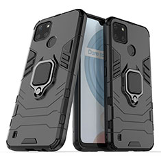 Coque Contour Silicone et Plastique Housse Etui Mat avec Magnetique Support Bague Anneau pour Realme C21Y Noir