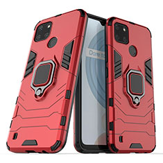 Coque Contour Silicone et Plastique Housse Etui Mat avec Magnetique Support Bague Anneau pour Realme C21Y Rouge