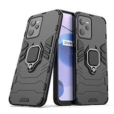 Coque Contour Silicone et Plastique Housse Etui Mat avec Magnetique Support Bague Anneau pour Realme C35 Noir