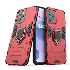 Coque Contour Silicone et Plastique Housse Etui Mat avec Magnetique Support Bague Anneau pour Realme C35 Rouge