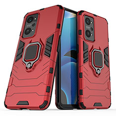 Coque Contour Silicone et Plastique Housse Etui Mat avec Magnetique Support Bague Anneau pour Realme Q5 Pro 5G Rouge