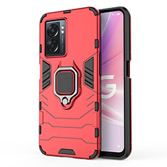 Coque Contour Silicone et Plastique Housse Etui Mat avec Magnetique Support Bague Anneau pour Realme Q5i 5G Rouge