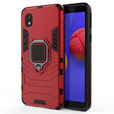 Coque Contour Silicone et Plastique Housse Etui Mat avec Magnetique Support Bague Anneau pour Samsung Galaxy A01 Core Rouge