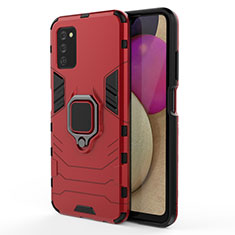 Coque Contour Silicone et Plastique Housse Etui Mat avec Magnetique Support Bague Anneau pour Samsung Galaxy A03s Rouge