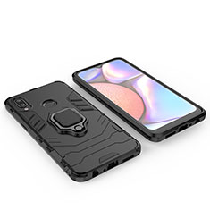 Coque Contour Silicone et Plastique Housse Etui Mat avec Magnetique Support Bague Anneau pour Samsung Galaxy A10s Noir