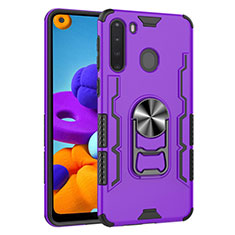 Coque Contour Silicone et Plastique Housse Etui Mat avec Magnetique Support Bague Anneau pour Samsung Galaxy A21 Violet