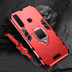 Coque Contour Silicone et Plastique Housse Etui Mat avec Magnetique Support Bague Anneau pour Samsung Galaxy A9 (2018) A920 Rouge