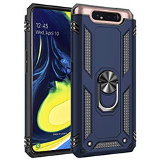 Coque Contour Silicone et Plastique Housse Etui Mat avec Magnetique Support Bague Anneau pour Samsung Galaxy A90 4G Bleu