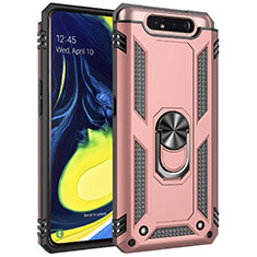 Coque Contour Silicone et Plastique Housse Etui Mat avec Magnetique Support Bague Anneau pour Samsung Galaxy A90 4G Or Rose