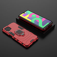 Coque Contour Silicone et Plastique Housse Etui Mat avec Magnetique Support Bague Anneau pour Samsung Galaxy F22 4G Rouge