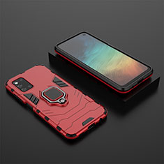 Coque Contour Silicone et Plastique Housse Etui Mat avec Magnetique Support Bague Anneau pour Samsung Galaxy F52 5G Rouge