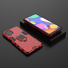 Coque Contour Silicone et Plastique Housse Etui Mat avec Magnetique Support Bague Anneau pour Samsung Galaxy F62 5G Rouge