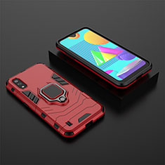 Coque Contour Silicone et Plastique Housse Etui Mat avec Magnetique Support Bague Anneau pour Samsung Galaxy M01 Rouge