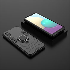 Coque Contour Silicone et Plastique Housse Etui Mat avec Magnetique Support Bague Anneau pour Samsung Galaxy M02 Noir