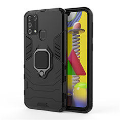 Coque Contour Silicone et Plastique Housse Etui Mat avec Magnetique Support Bague Anneau pour Samsung Galaxy M21s Noir