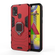 Coque Contour Silicone et Plastique Housse Etui Mat avec Magnetique Support Bague Anneau pour Samsung Galaxy M21s Rouge