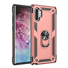 Coque Contour Silicone et Plastique Housse Etui Mat avec Magnetique Support Bague Anneau pour Samsung Galaxy Note 10 Plus 5G Or Rose