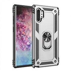 Coque Contour Silicone et Plastique Housse Etui Mat avec Magnetique Support Bague Anneau pour Samsung Galaxy Note 10 Plus Argent