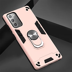 Coque Contour Silicone et Plastique Housse Etui Mat avec Magnetique Support Bague Anneau pour Samsung Galaxy Note 20 Plus 5G Rose