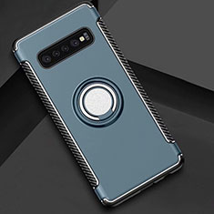 Coque Contour Silicone et Plastique Housse Etui Mat avec Magnetique Support Bague Anneau pour Samsung Galaxy S10 Bleu Ciel