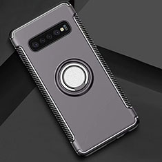 Coque Contour Silicone et Plastique Housse Etui Mat avec Magnetique Support Bague Anneau pour Samsung Galaxy S10 Gris Fonce