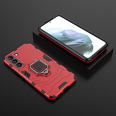 Coque Contour Silicone et Plastique Housse Etui Mat avec Magnetique Support Bague Anneau pour Samsung Galaxy S21 5G Rouge