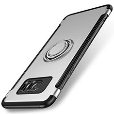 Coque Contour Silicone et Plastique Housse Etui Mat avec Magnetique Support Bague Anneau pour Samsung Galaxy S7 Edge G935F Argent