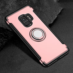 Coque Contour Silicone et Plastique Housse Etui Mat avec Magnetique Support Bague Anneau pour Samsung Galaxy S9 Or Rose