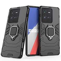 Coque Contour Silicone et Plastique Housse Etui Mat avec Magnetique Support Bague Anneau pour Vivo iQOO 10 Pro 5G Noir