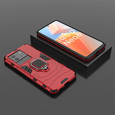 Coque Contour Silicone et Plastique Housse Etui Mat avec Magnetique Support Bague Anneau pour Vivo iQOO Neo6 SE 5G Rouge