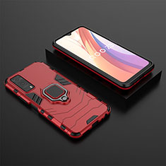 Coque Contour Silicone et Plastique Housse Etui Mat avec Magnetique Support Bague Anneau pour Vivo iQOO Z3 5G Rouge