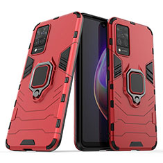 Coque Contour Silicone et Plastique Housse Etui Mat avec Magnetique Support Bague Anneau pour Vivo V21s 5G Rouge