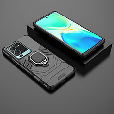 Coque Contour Silicone et Plastique Housse Etui Mat avec Magnetique Support Bague Anneau pour Vivo V25 Pro 5G Noir