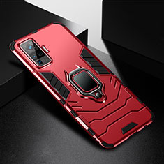 Coque Contour Silicone et Plastique Housse Etui Mat avec Magnetique Support Bague Anneau pour Vivo X50 Pro 5G Rouge