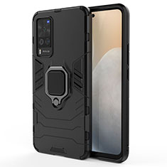 Coque Contour Silicone et Plastique Housse Etui Mat avec Magnetique Support Bague Anneau pour Vivo X60 Pro 5G Noir